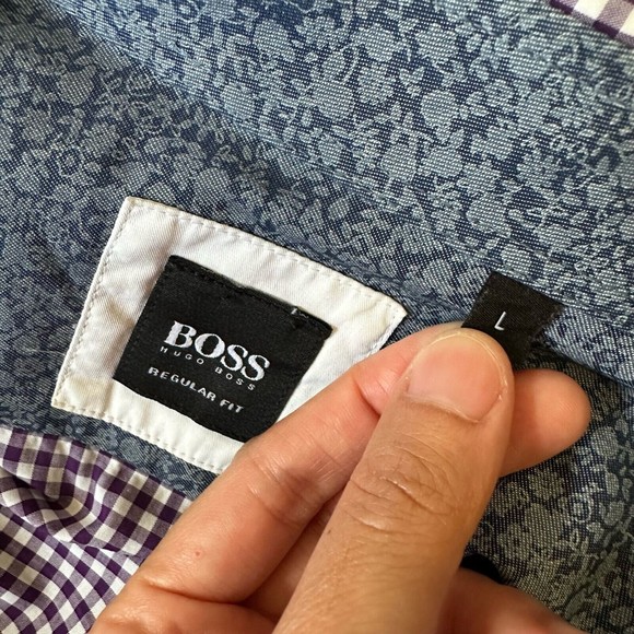 BOSS HUGO BOSS Check / Plaid Print Dress Shirt Purple Regular Fit - Picture 5 of 8